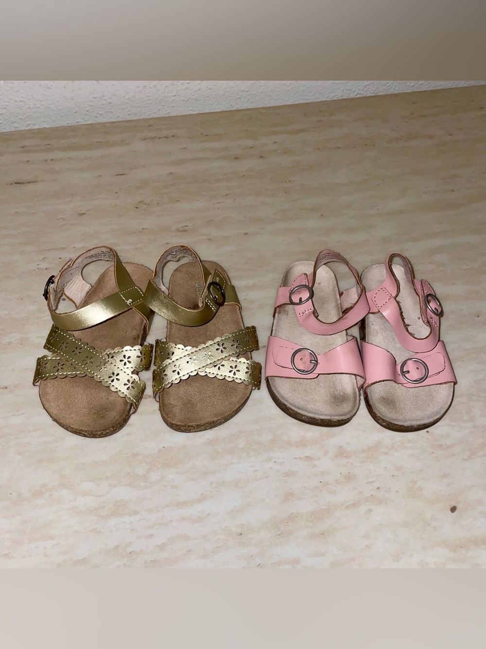 Old Navy Metallic Gold and Pink Kids Buckle Sandals